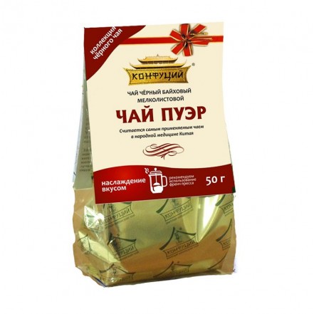 Чай черный Конфуций PU-ER мелколистовой 50 г м/у 12 шт/уп